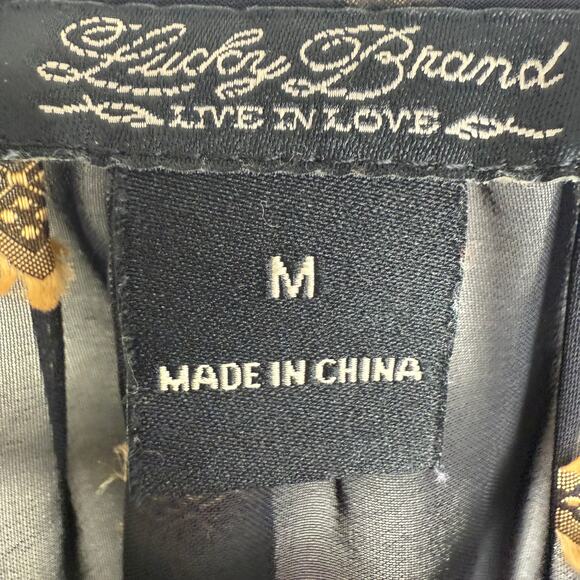 Lucky Brand Womens Medallion Embroidered Keyhole Sheer Black/Gold Blouse Medium - Picture 9 of 9